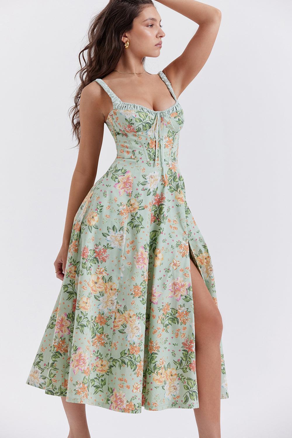 Vestido Midi Floral Verde