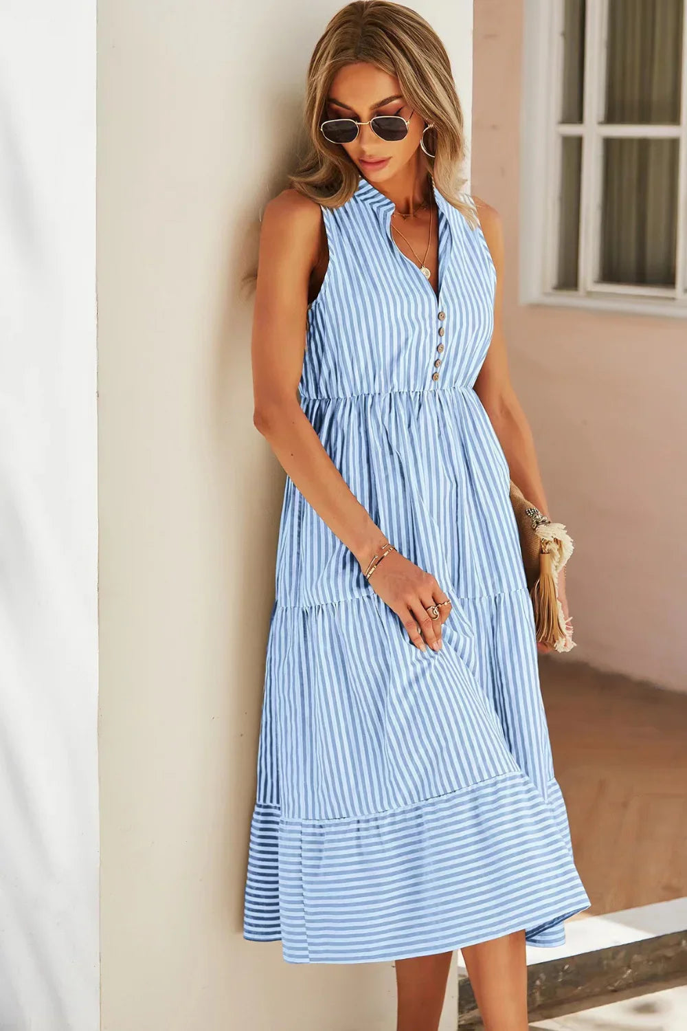 Vestido Longo Azul Listrado Summer