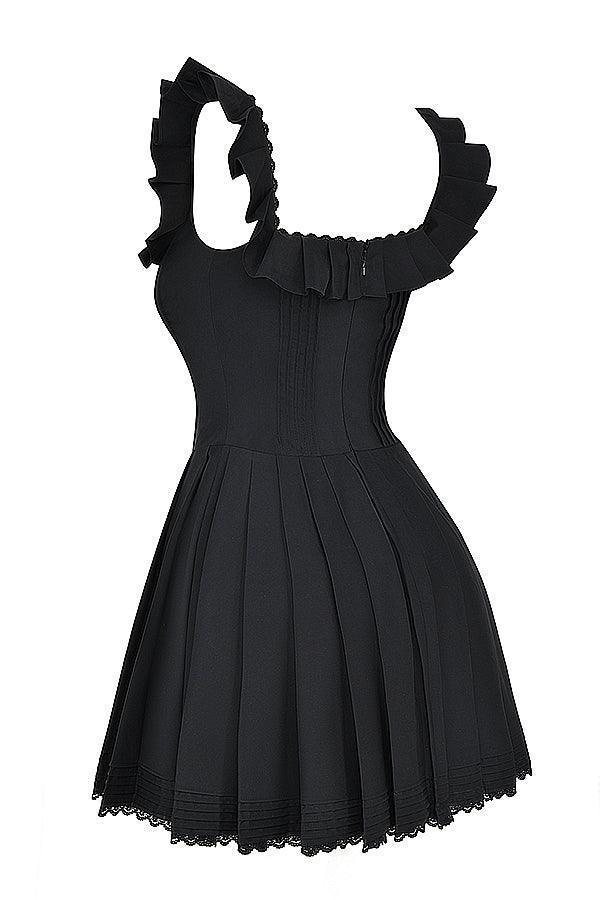 Vestido Curto Plissado Preto
