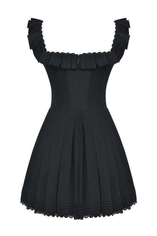 Vestido Curto Plissado Preto