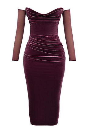 Vestido Midi Vinho Aveludado