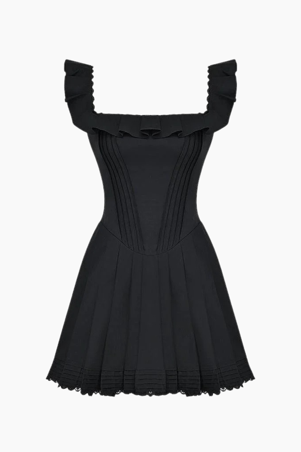 Vestido Feminino Curto Plissado Preto