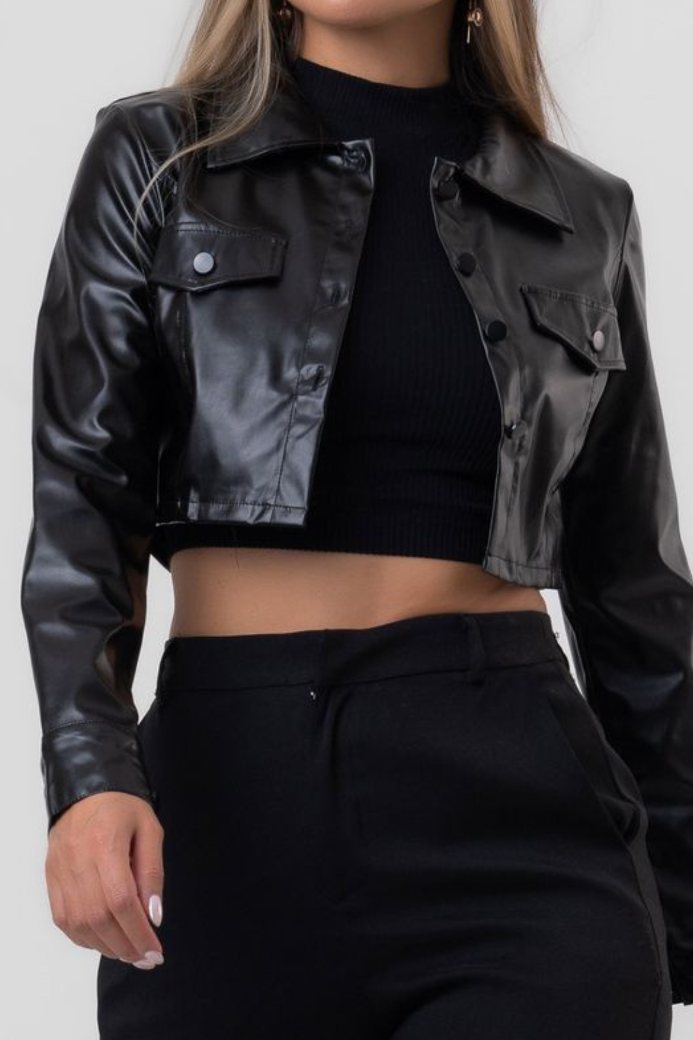 Jaqueta Cropped Black Couro