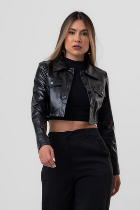 Jaqueta Cropped Black Couro