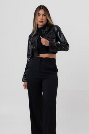 Jaqueta Cropped Black Couro