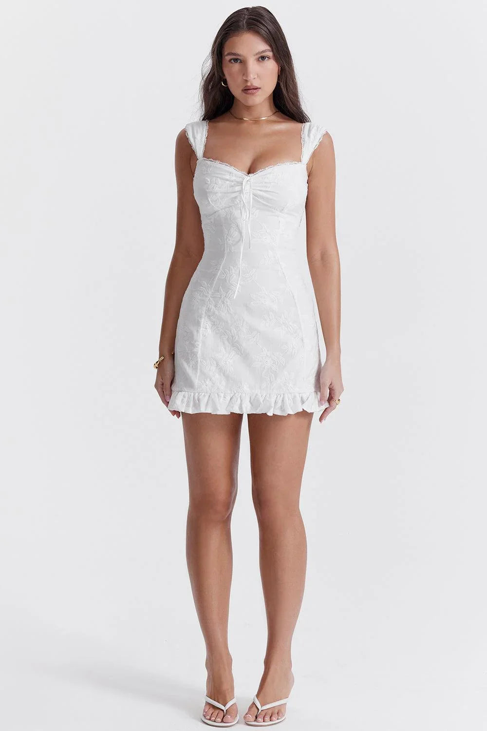 Vestido Curto de Renda Bordado Branco
