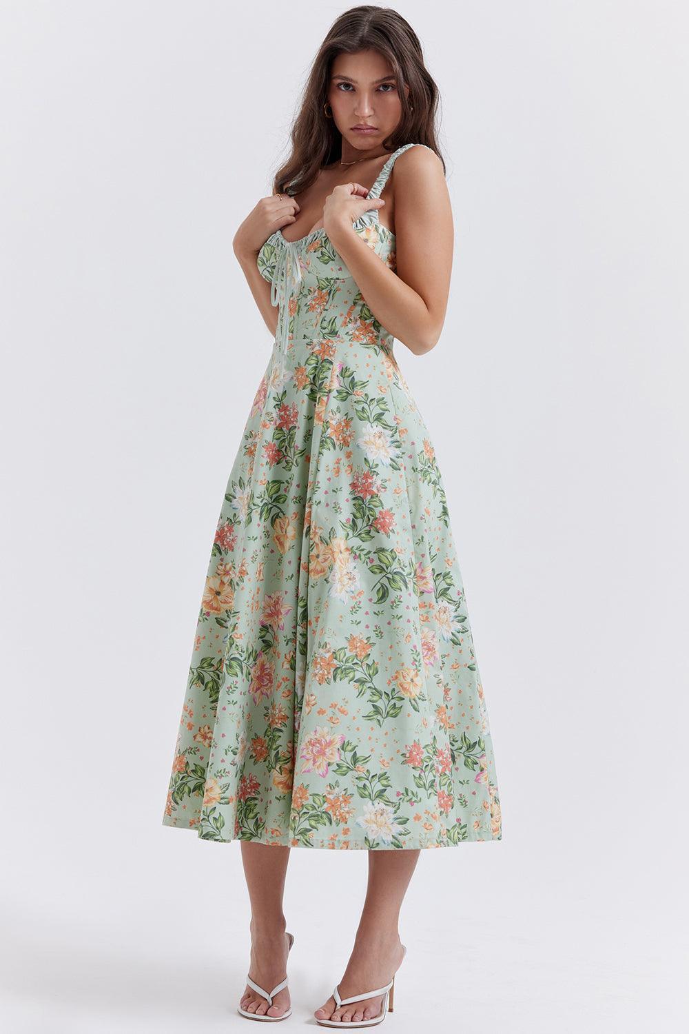 Vestido Midi Floral Verde