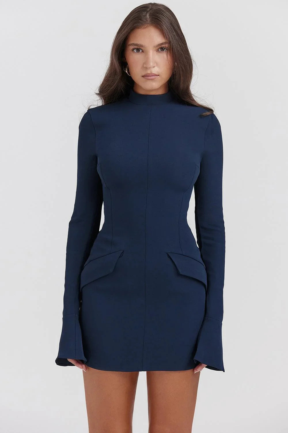 Vestido Curto Azul Liso