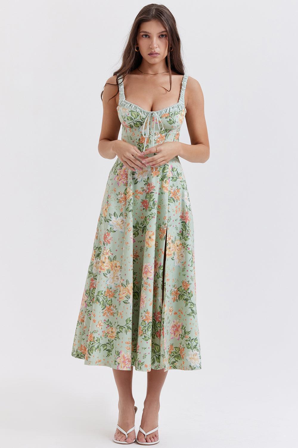Vestido Midi Floral Verde