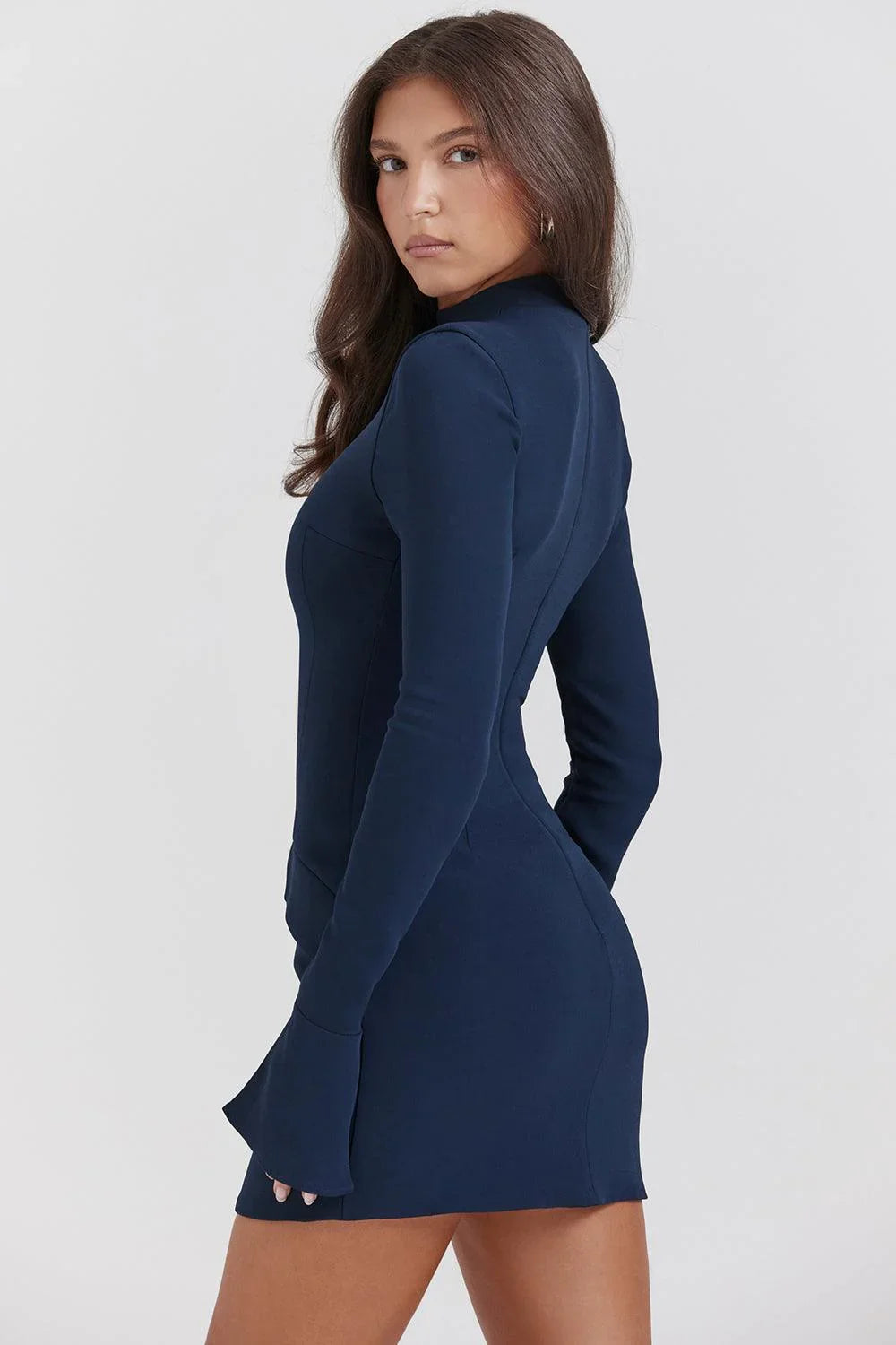 Vestido Curto Azul Liso