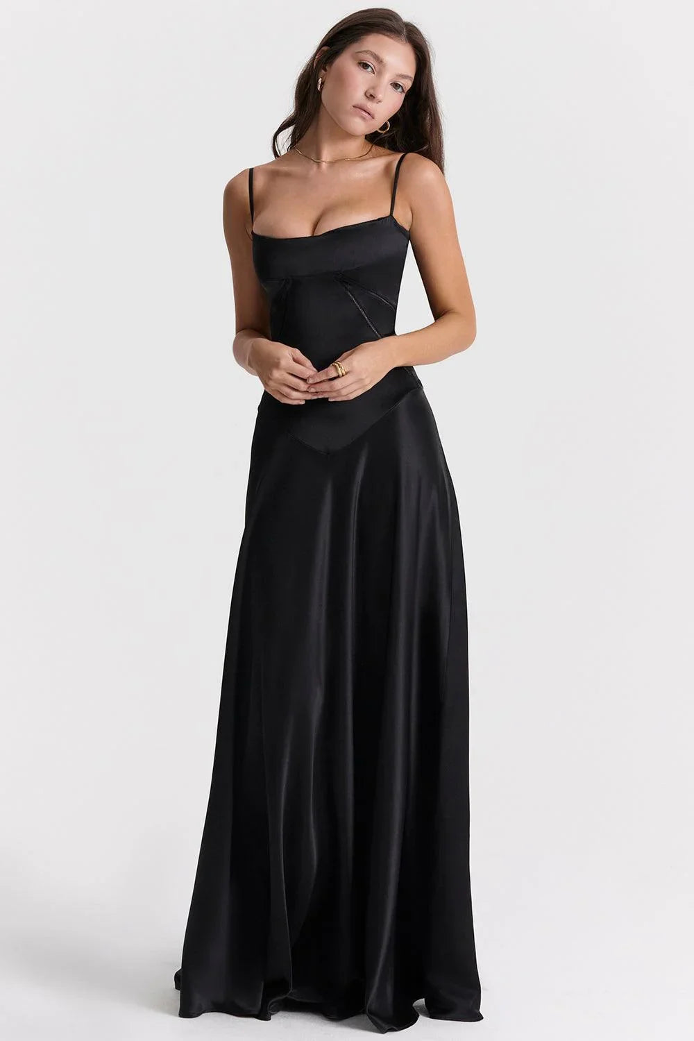 Vestido Longo Cetim Preto