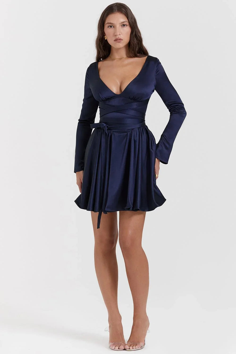 Vestido Curto Azul Laçeado