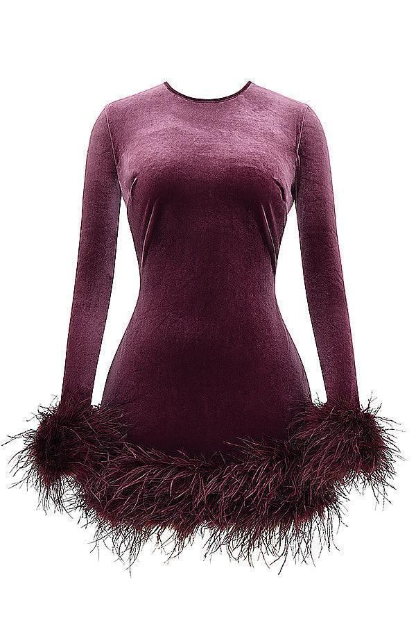 Vestido Curto Roxo com Veludo