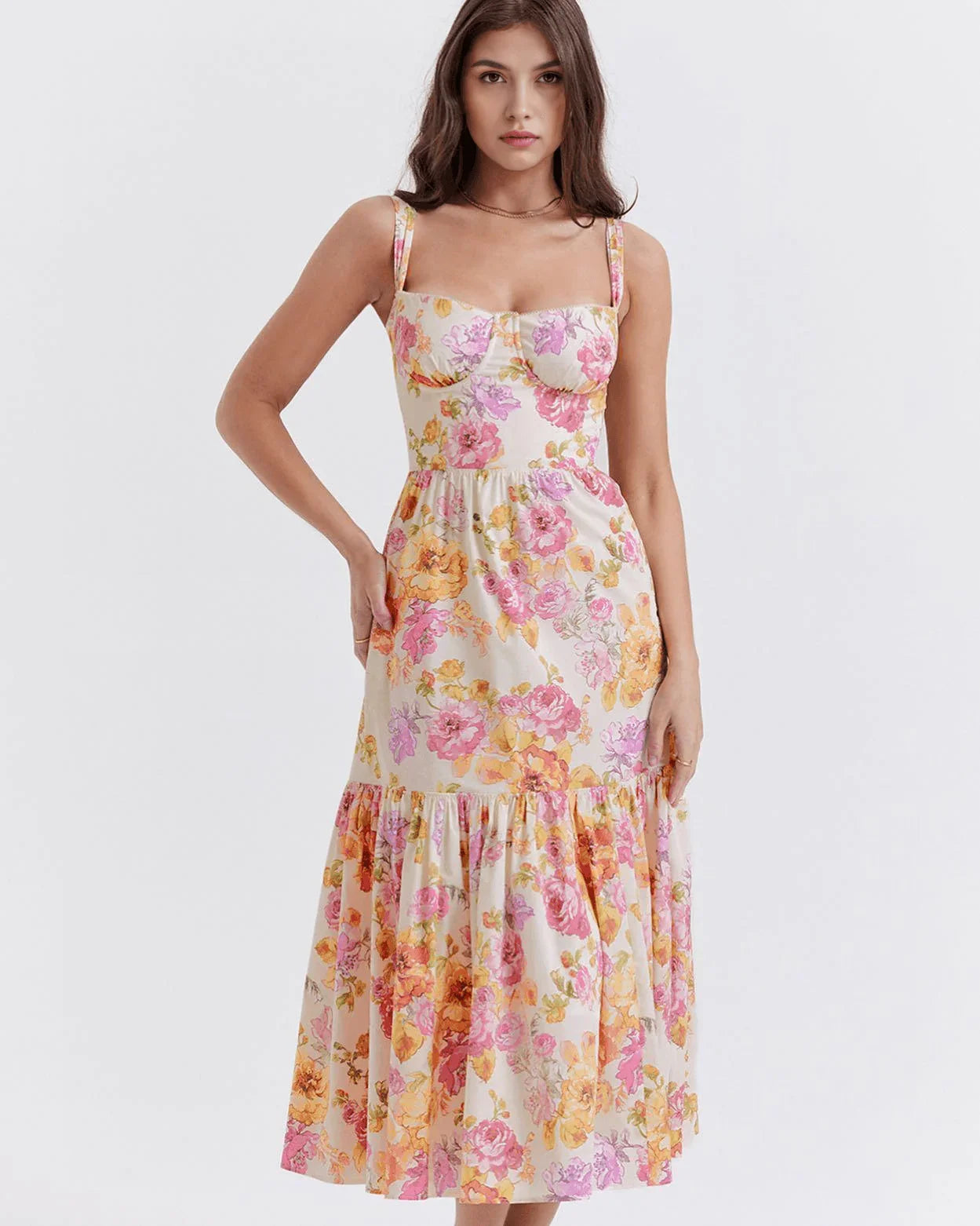 Vestido Midi Claro com Flores