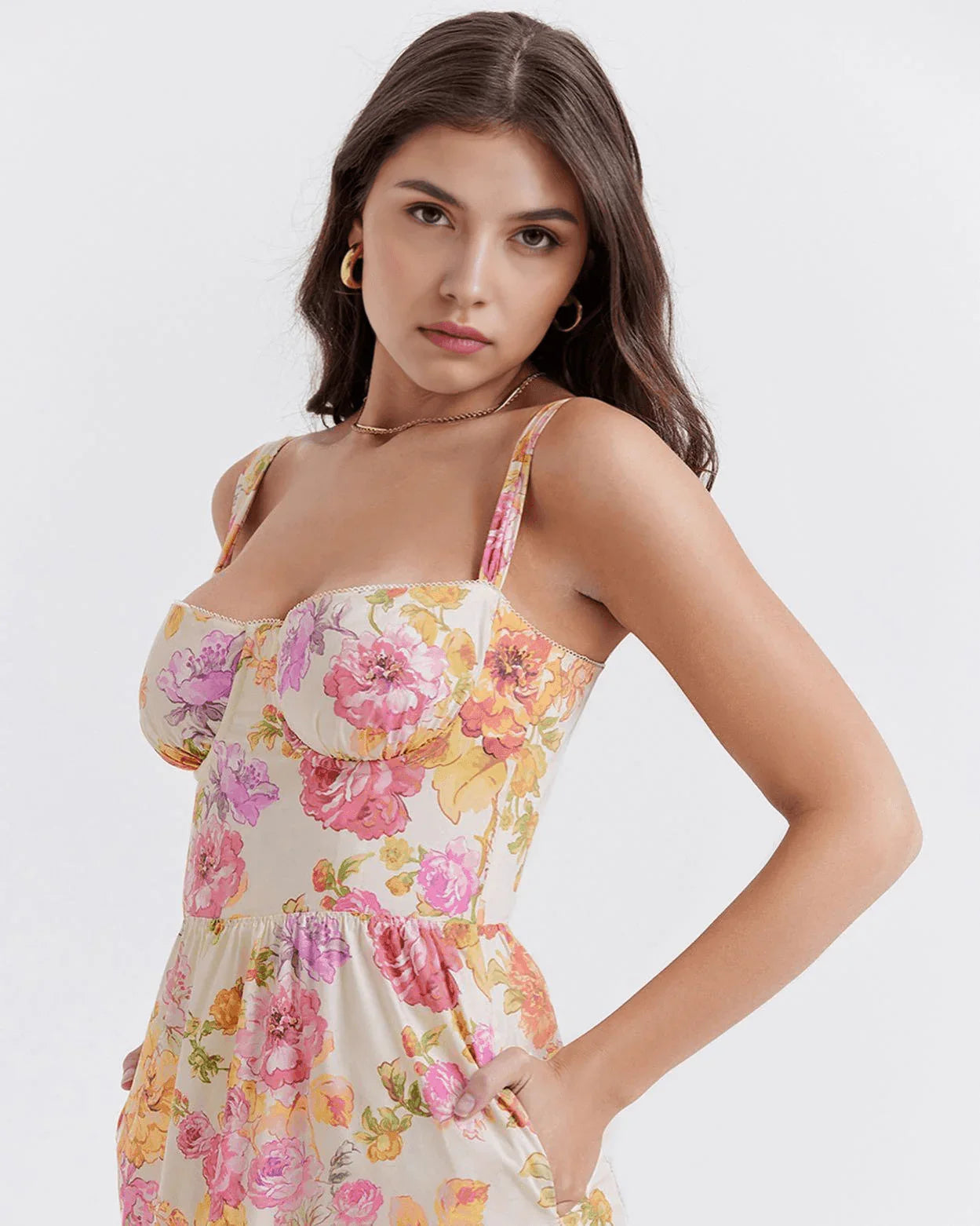 Vestido Midi Claro com Flores