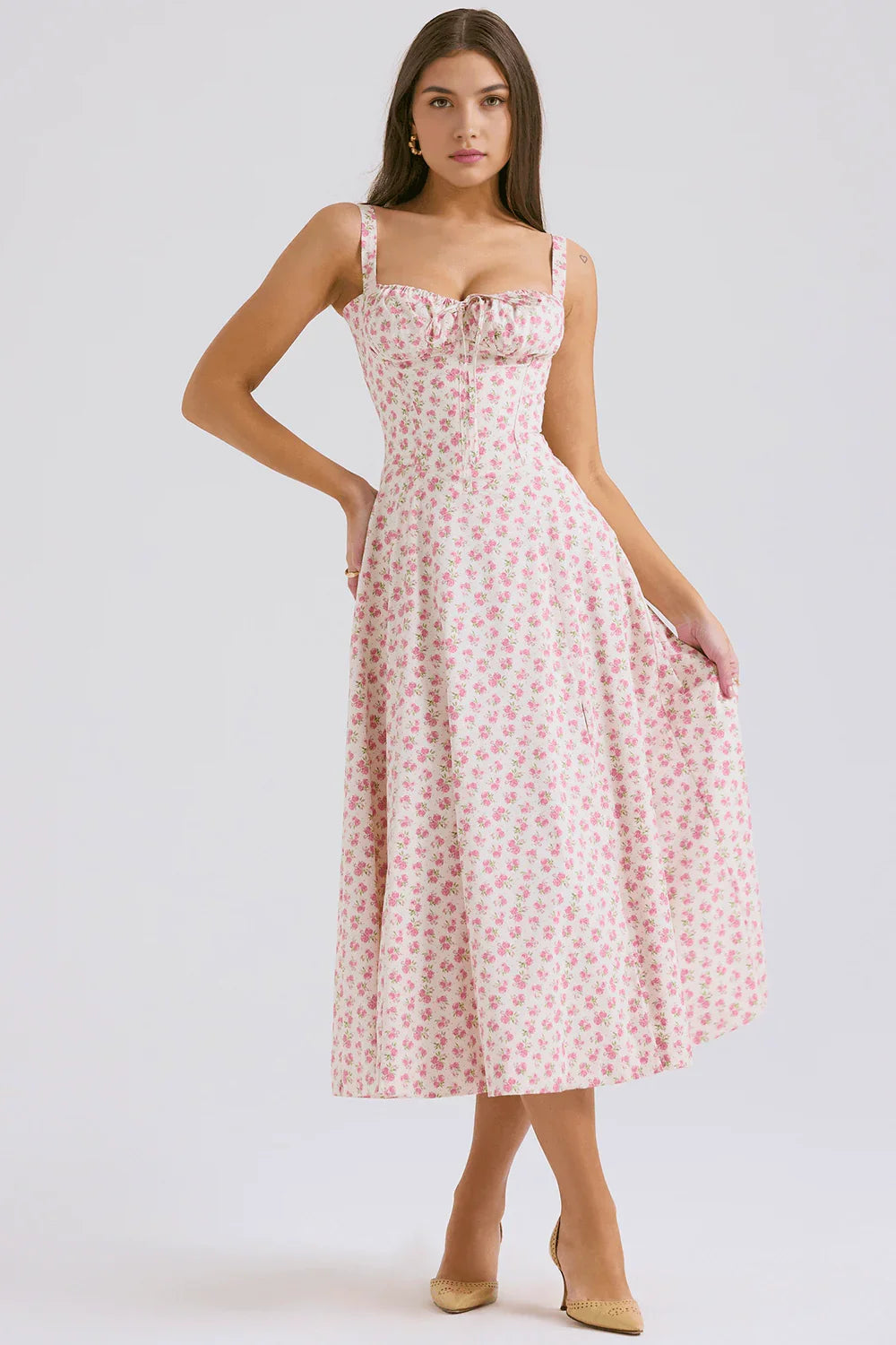 Vestido Midi Com Flores