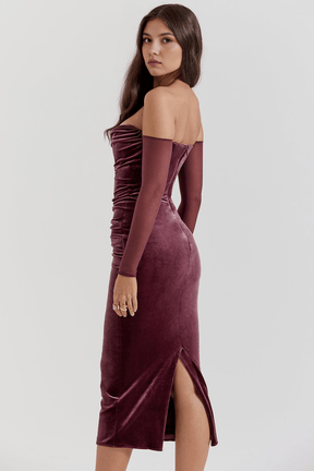 Vestido Midi Vinho Aveludado