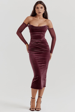 Vestido Midi Vinho Aveludado