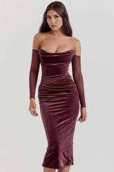 Vestido Midi Vinho Aveludado