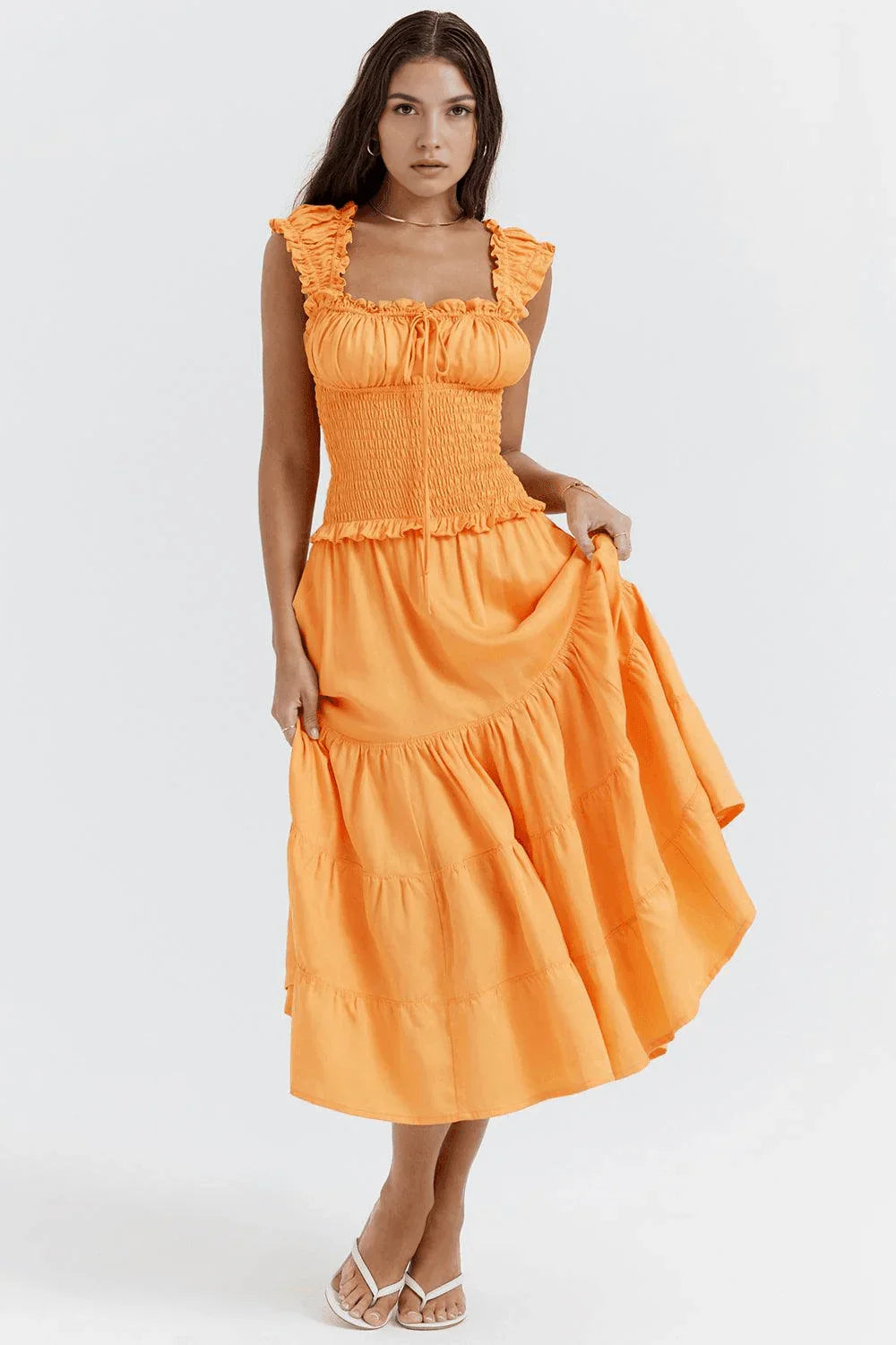Vestido Feminino Midi Laranja