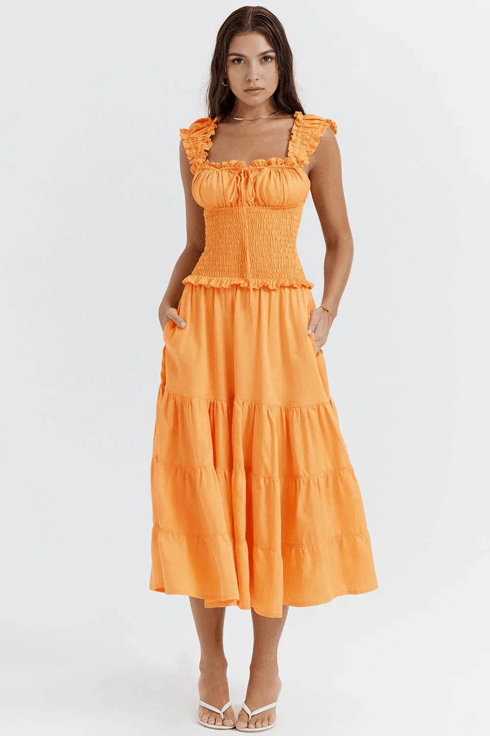 Vestido Feminino Midi Laranja