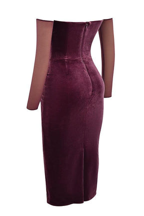 Vestido Midi Vinho Aveludado