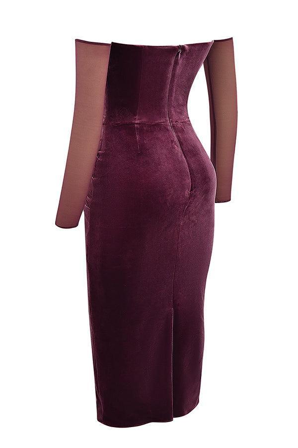 Vestido Midi Vinho Aveludado